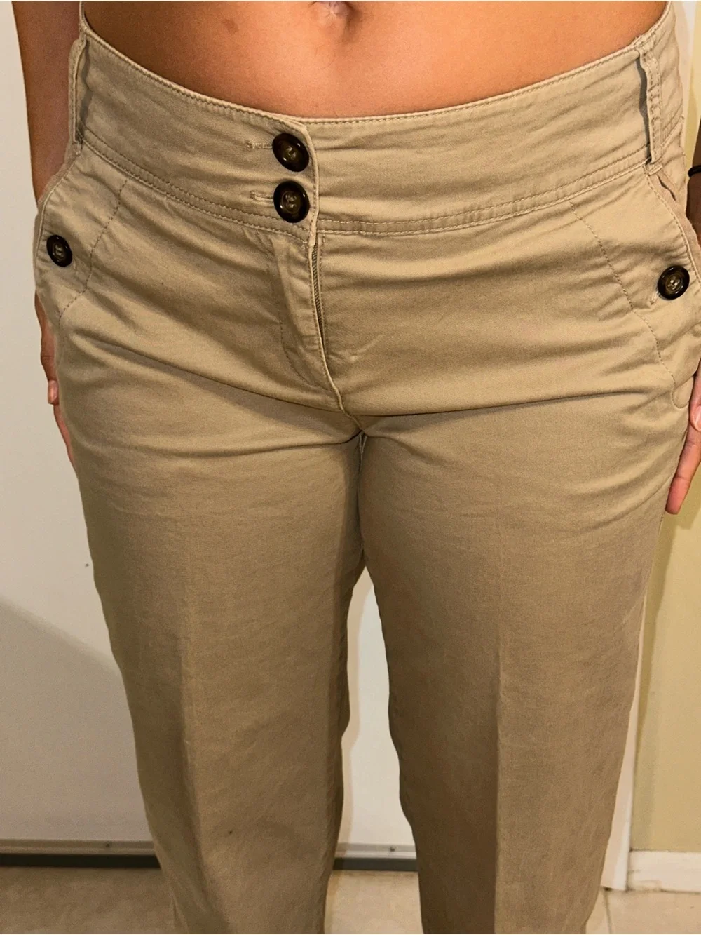 New York & Company Khaki Straight Leg Chino Pants Size 8 Tall - Double Button